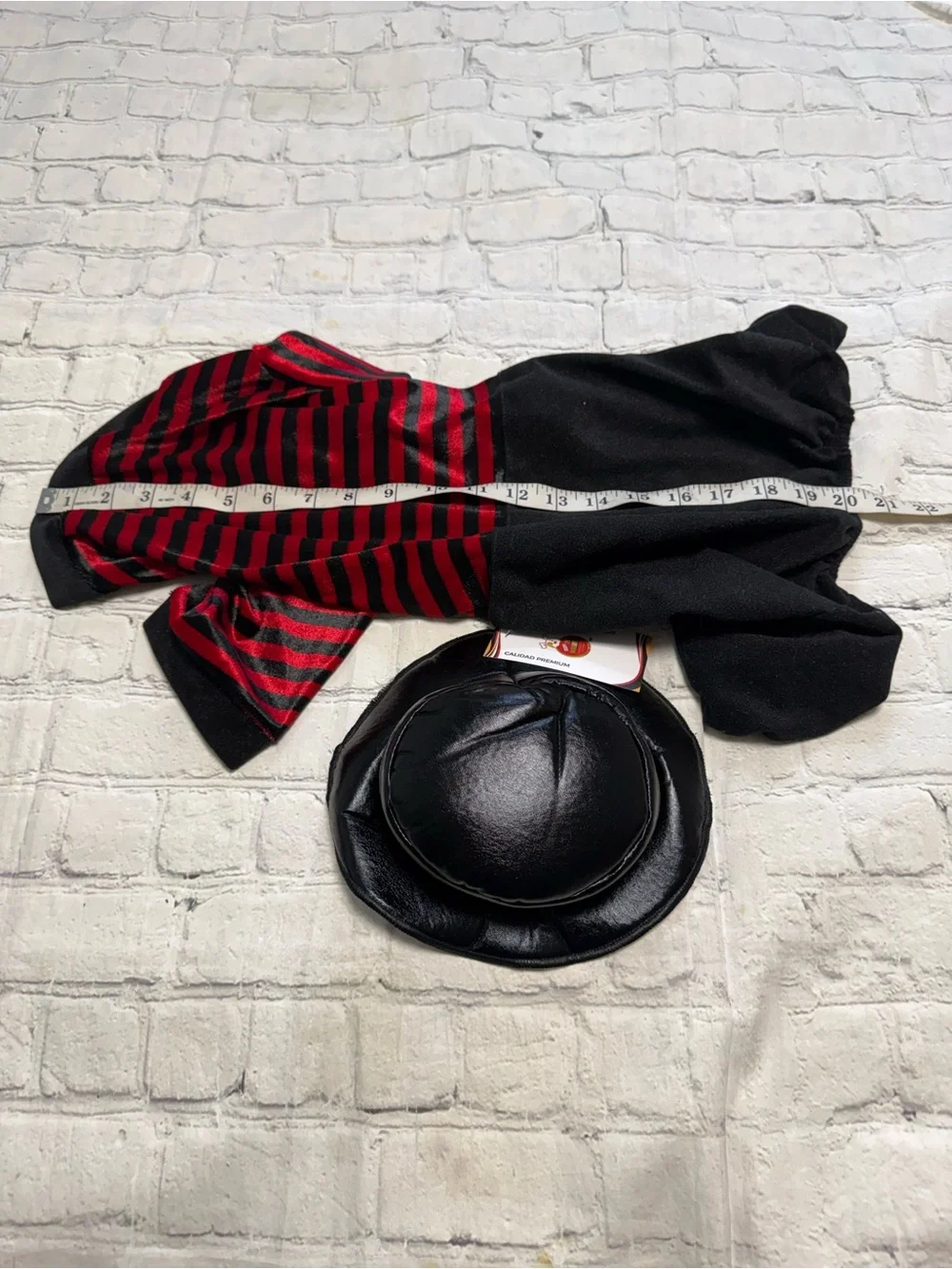 Pet Warrior Dog Striped Red & Black shirt and black pants custome. Halloween co